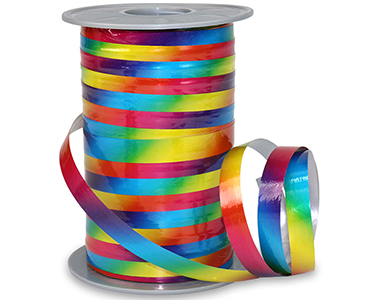 Buntes Polyband in Regenbogenfarben: 10 mm breit / 200-Meter-Rolle